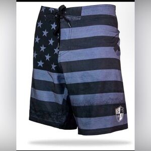 SA Company Blackout Design American Flag Board Shorts, Sz 38, Water-repellent